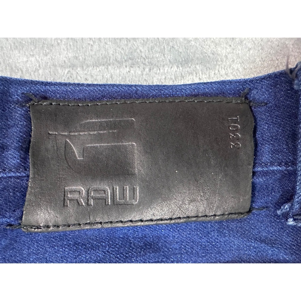 G-Star Raw 3301 Straight Leg Jeans Mens 34x32 Dark Indigo Blue Denim Button Fly - Picture 15 of 16